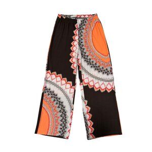 Chico's Brown Patterned Wide-Leg Palazzo Pants Size 1 = Medium 8 Slacks Stretch